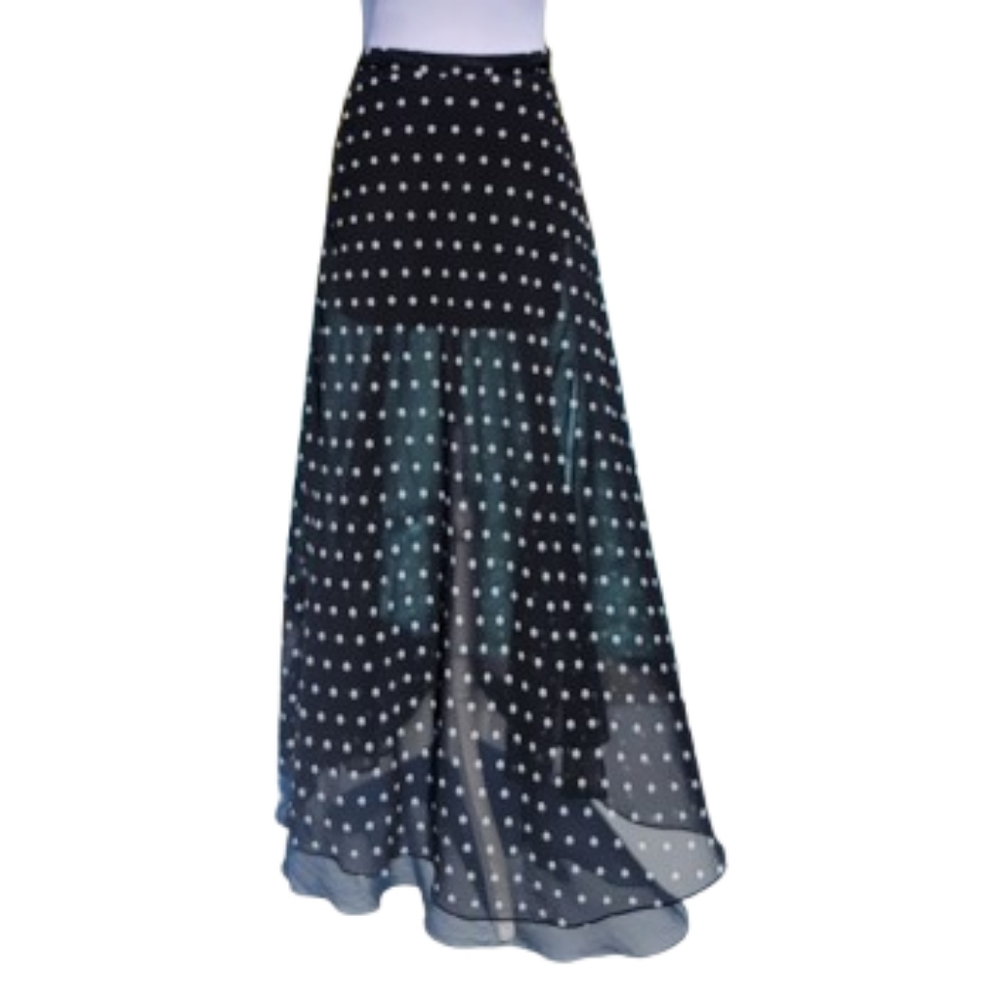 Forever 21 Size S Black with White Polkadot Maxi Skirt with Mini Layer